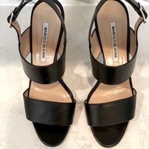 Manolo Blahnik Khan Black Calf Block Heel Sandal-size 38